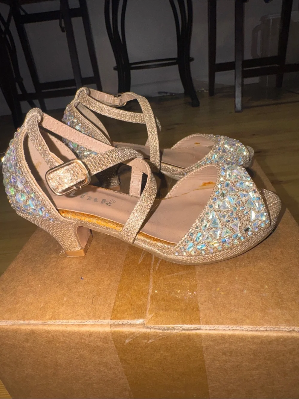 Link Iridescent Crystal Strappy Rose Gold Heels